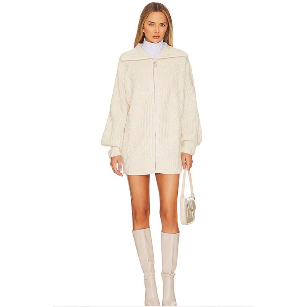 WeWoreWhat Chunky Cable Knit Sweater‎ Zip Up Cardigan XXS XS Ivory Coastal
